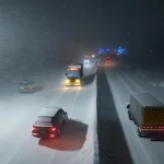 Heavy snow storm transforms from gentle flakes to dangerous whiteout in minutes, trapping drivers
