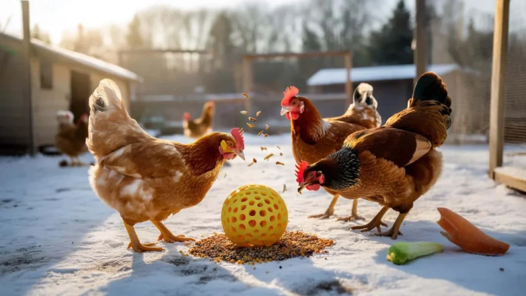 This winter game turns bored chickens into excited entertainers within minutes